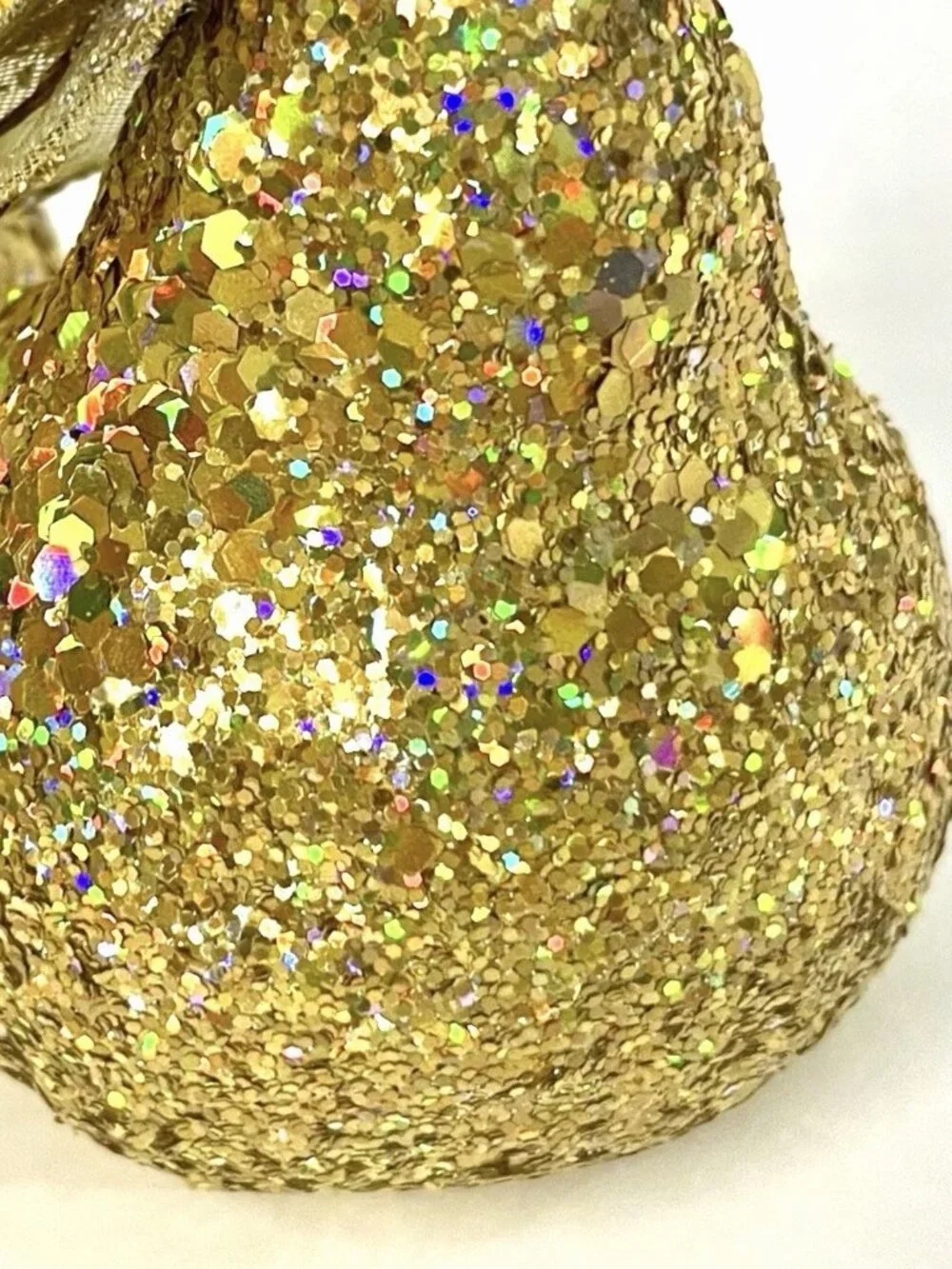 4 Sequin Gold Pear Faux Fruit Jewel Glitter Leaves Decorative Holiday Decor 5”